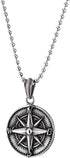 COOLSTEELANDBEYOND Mens Women Stainless Steel Vintage Compass Circle Medal Pendant Necklace, 23.6 inches Ball Chain...