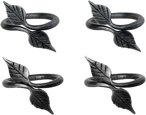 Hand Forged Metal Leaf Napkin Ring Set of 4 Pcs Wrought Iron Handmade Napkin Ring for Wedding Dinner Parties, Dining Room, Family Gathering and Sp...