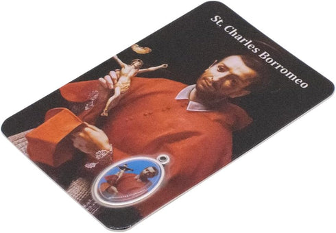 Catholic Holy Card with Built-In Medal Pendant | Laminated Full-Color | Prayer Printed on Back | Great Christian Gift for First Communion and Conf...