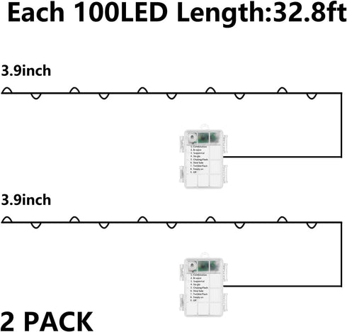 Green String Lights Christmas, 2 Pack 100LED Copper String Lights Battery Operated Fairy Lights Waterproof Twinkle Lights for Home, Garden, Outdoo...
