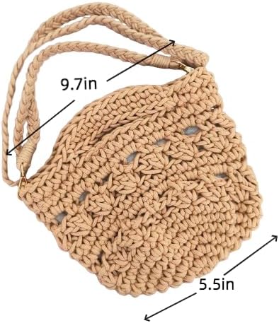 Summer Crossbody Bag Crochet Purse Women Handbag Beach Bag Knit Bag Shoulder Bag for Travel Vacation Khaki...