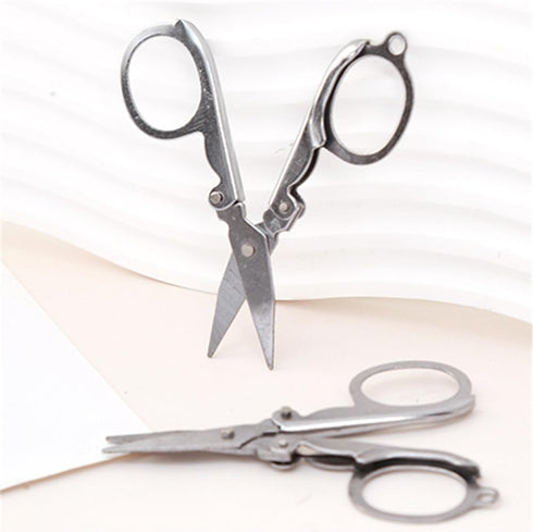 Folding Scissors, 2Pcs Stainless Steel Folding Scissors Pocket Portable Foldable Travel Scissors Small Craft Cutter, Silvery...