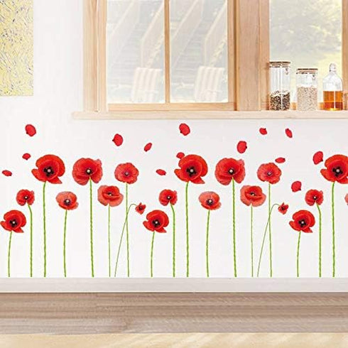 Esmee DIY Red Poppies Beautiful Flowers Vines Stick Wall Decals, Living Room Bedroom Children Room Nursery...