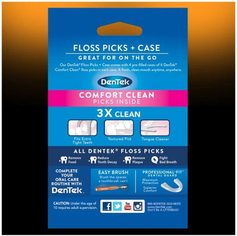 DenTek Floss Picks & Travel Case for On-The-Go, 4 Travel Cases with 6 Floss Picks Each, (Pack of 1)...