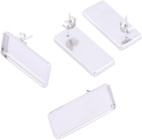 20pcs Stainless Steel 10x25mm Rectangle Cabochon Earring Setting Blanks Studs DIY Post Earring Base Bezel Pins for Jewelry Making Supplies...