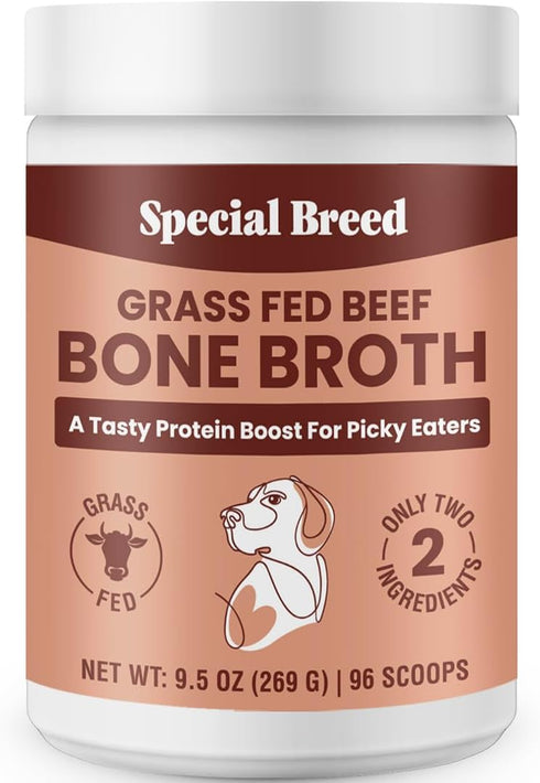 Bone Broth Powder for Dogs and Cats - Dog and Cat Food Topper, Grass Fed Beef Broth Supplement, 9.5 oz...