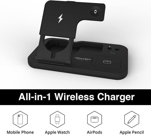 NemaTech Foldable & Portable Mobile 4-in-1 Wireless Charging Station, Fast Charging for Apple Watch, AirPods, Apple Pencil, iPhone 14/13/12/11/XR,...