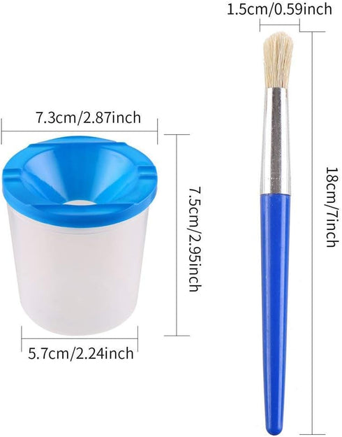 VEYLIN 4 Pcs Spill Proof Paint Cups and 4 Color Hog Bristle Paint Brushes with Handles for Kids...