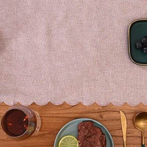 Table Runner 13 x 72 Inches Long, Cotton Linen Farmhouse Scallop Style Pink Table Linen for Kitchen Dining Coffee Table Parties Wedding Home Decor...
