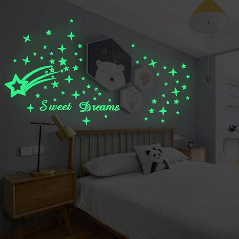 121Pcs Glow in The Dark Ceiling Wall Stickers Stars and Words - Sweet Dreams - Glowing Wall Decor for Kids Nursery Bedroom Living Room...