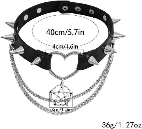 Spike Rivet Adjustable Heart Choker Metal Studded Pink Faux Leather Necklace Y2K Star Punk Halloween Cosplay Jewelry Gifts...