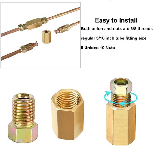 1Pc Yellow 24 Threads Brake Line Fittings Assortment Automotive Replacement Brake Fittings Hose, Lines and Fittings for 3/16 Inch Tube (4 Unions, ...