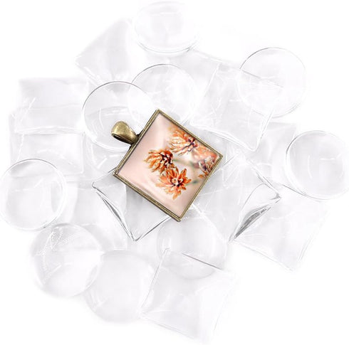 Glarks 48-Pieces Round and Square Pendant Trays with Glass Cabochon Dome Tiles Clear Cameo for Crafting DIY Jewelry Making, 24 Sets...