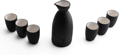 Ceramic Sake Set and Cups + Keep Sake Storage Box, Traditional Porcelain Pottery Saki Drink Set Kit, 7-Piece include 1 Sake Bottle 6 Cups...