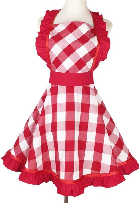 Violet Mist Red Plaid Vintage Apron for Women Girls Ladies Cute Ruffle Frilly Apron Red Christmas Aprons Retro Aprons for Kitchen Cooking Baking 5...