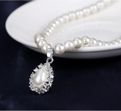 Pearl Necklace and Earring Set, Wedding Pearl Jewelry Sets for Bride Bridesmaid Women...