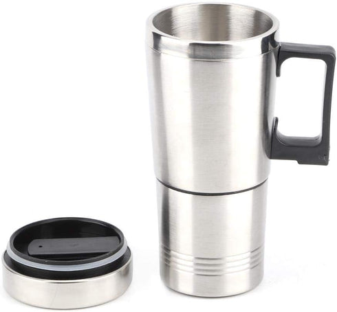 Qiilu Car Electric Kettle, 12V 350ml+150ml Stainless Steel Portable Car Electric Heating Mug Drinking Cup Travel Kettle Water Boiler for Water Tea...