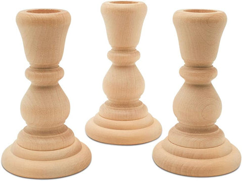 Mini Wood Candle Holders, 4 Inch Wooden Candlestick Holders with 7/8 Inch Hole, Set of 12 Unfinished Wooden Candle Holders, Farmhouse Rustic Candl...