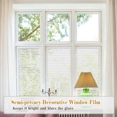 LEMON CLOUD Privacy Window Film Self-adhesive No-Glue Static Cling Stripe Pattern Frosted Window Film Decorative Privacy Glass Film for Office Hom...