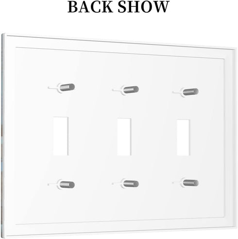 Beach Theme Rustic Sign Faux Wood 3 Gang Toggle Light Switch Cover Decorative Triple Wall Plate Electrical Switchplate Size 6.7 x 4.8 In Faceplate...