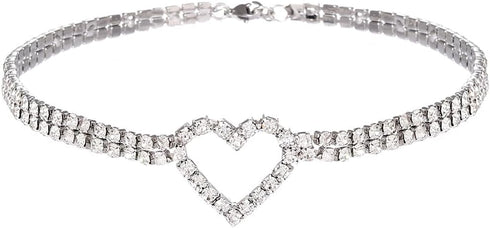 CLOACE Rhinestone Choker Necklaces Silver Heart Necklace Sparkly Tennis Chain Party Prom Neck Jewelry for Women...