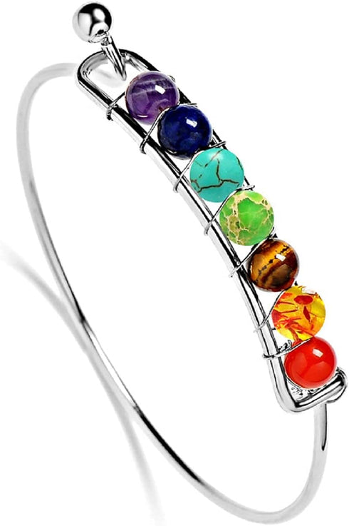 COLORFUL BLING 7 Chakra Yoga Meditation Bracelet Adjustable Healing 6mm Crystal Stone Bead Cuff Bracelets Gifts for Women...