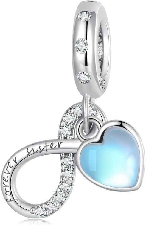 WOSTU Forever Sister Charms Compatiable with Bracelet Infinity Dangle Charm Forever Always Love Cubic Zirconia Charm for Birthday Christmas DIY Je...