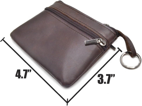 Women Genuine Leather Coin Pouch Zip Mini Purse Wallet Key Chain 3 Zipper...