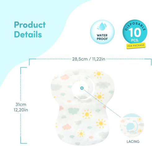 Disposable Lacing Bibs (Pack of 10) - Perfect for BLW, Restaurants, Traveling, Vacation and On-The-Go Feeding, Mess-Free Mealtimes, Travel-Friendl...
