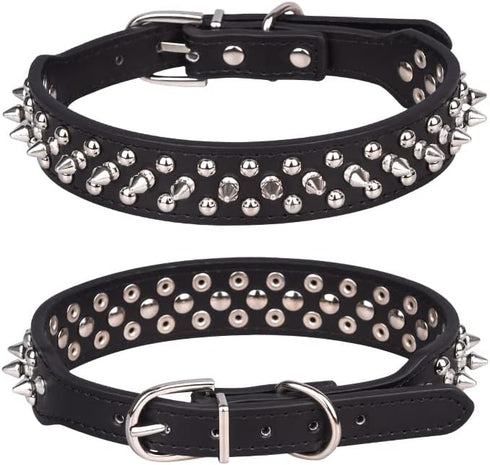 Spiked Studded Dog Collar, Adjustable Soft Leather Puppy Collar for Small Medium Dogs Bulldog Pitbull Mastiff Poodle Boxer (XS, Black-2)...