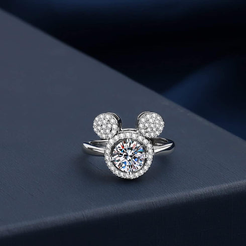 Halo CZ Mouse Statement Ring for Women Girls Silver Plated Cubic Zirconia Cute Mice Animal Promise Adjustable Expandable Finger Band Ring Comfort ...