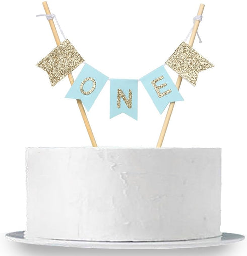 Handmade “ONE” Birthday Cake Topper - Baby Shower, 1st First Birthday Cake Bunting for Baby Boy Party Supplies...