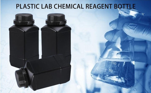 Heyiarbeit 5pcs Plastic Lab Chemical Reagent Bottle 500ml/17oz Wide Mouth Sample Sealing Liquid/Solid Storage Bottles Black...