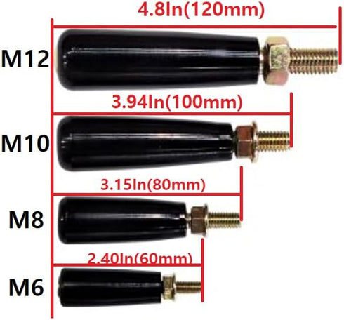 Revolving Hand Knob HandWheel M6 Male Threaded Stem L-2.4" Black for Boat Trailer Jack, Woodworking Machine, Cutting Machine, Tailstock, Table Saw...