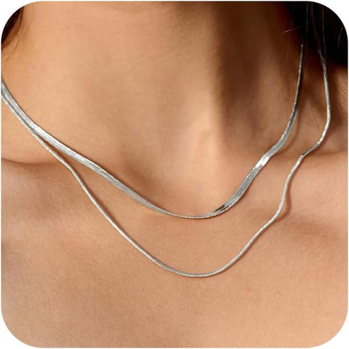 CHESKY Sterling Silver Necklace for Women Snake Chain Necklace Herringbone Necklace Gold Choker Necklaces for Women Gifts Jewelry 1.5/3/5MM(W) 14"...