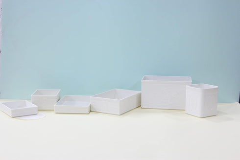 Elegance System Embossed Design Organizer Tray #3 Desktop Vanity Drawer Jewelry Stationery Make-up Storage Bin Dressing Table Organizing Box, Whit...