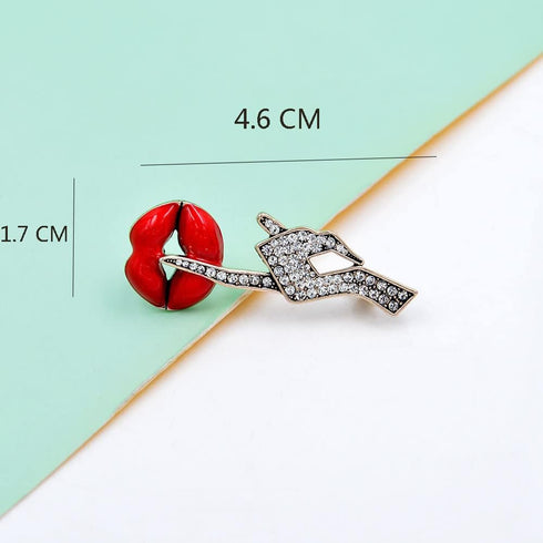 Sexy Red Lips Brooch Rhinestone Quiet Gestures Statement Brooches Lapel Pins Elegant Dress Accessories Suit Tie Art Deco Fashion Cubic Zirconia Je...
