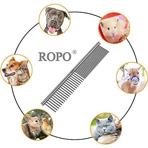 ROPO Dog Comb for Removing Matted Fur - Pet Dematting Comb with Rounded Teeth and Non-Slip Grip Handle - Prevents Knots and Mats for Long and Shor...