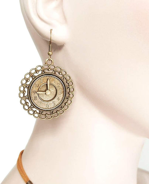 Steampunk Gears Pendant Statement Necklace Vintage Bronze & Silver Watch Clock Clockwork Hand Gear Cog Handmade Kinetic Winged Gear Necklace and E...