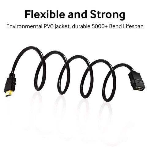 Cmple - HDMI Extension Cable 3 ft Male to Female HDMI Adapter Cord 4K@60Hz 2150p 1080p 3D Audio/Video Extender Compatible with Laptop, Gaming PC, ...