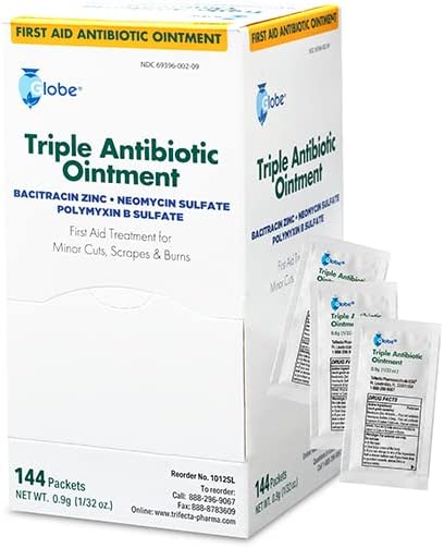 Globe (144 Pack) Triple Antibiotic Ointment 0.9g Single Packet, First Aid Kit for Minor Scratches, Wounds, Cuts and Burns, Prevents Infection Acti...