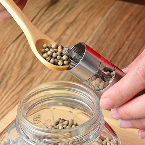 Salt and Pepper Grinder Set of 2,Stainless Steel Push Button Grinder Modern Design Thumb Grinder, for Black Pepper, Sea Salt and Himalayan Salt, S...