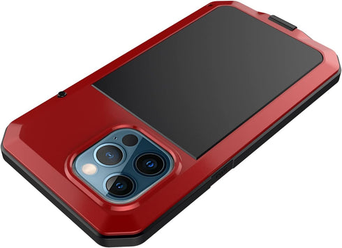 Heavy Duty Case for iPhone, Full Body Dustproof Dropproof Aluminum Alloy Case with Silicone Built-in Screen Protector (Red, for iPhone 13 pro max)...