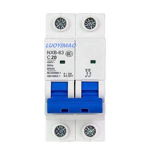 2 Poles 20A 400V Low-Voltage Miniature Circuit Breaker Din Rail Mount NXB-63 C20 (C20 /20A)...