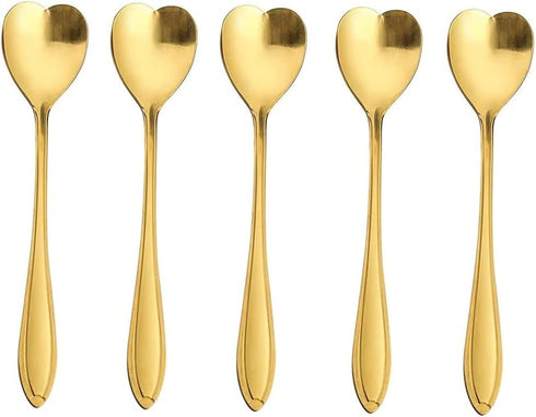 Set of 10 Heart-Shaped Gold Stainless Steel Spoons for Coffee, Desserts, and Tea - Ideal for Sugar, Stirring, Ice Cream, and Cake 5inch...