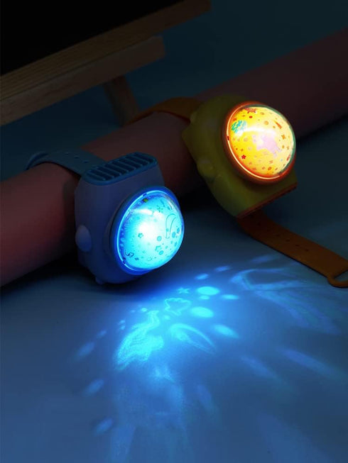 Portable Children's watch fan with Star Projection Watch Fan Handheld Wristband Leafless Fan - Blue...