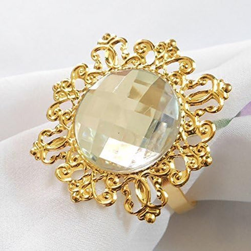 Tangpan 10pcs Gold-Light Napkin Ring Rhinestones Napkin Rings for Weddings Pearl Napkin Rings Shiny (Clear)...