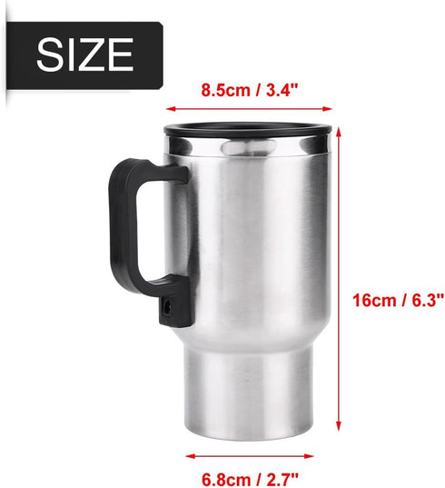 Car Electric Cup, 12V 60W 450ml Electric Incar Stainless Steel Travel Heating Cup Coffee Tea Car Cup Mug for 12V Power Source Cars 16 x 8.5cm...