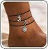 Boho Layered Crescent Moon Anklet Vintage Moon Star Dangle Anklet Bracelet Black Wax Rope Anklet Silver Sun Ankle Summer Foot Chain Set Jewelry fo...