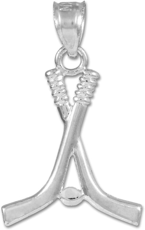 925 Sterling Silver Ice Hockey Sticks and Puck Winter Sports Charm Pendant...